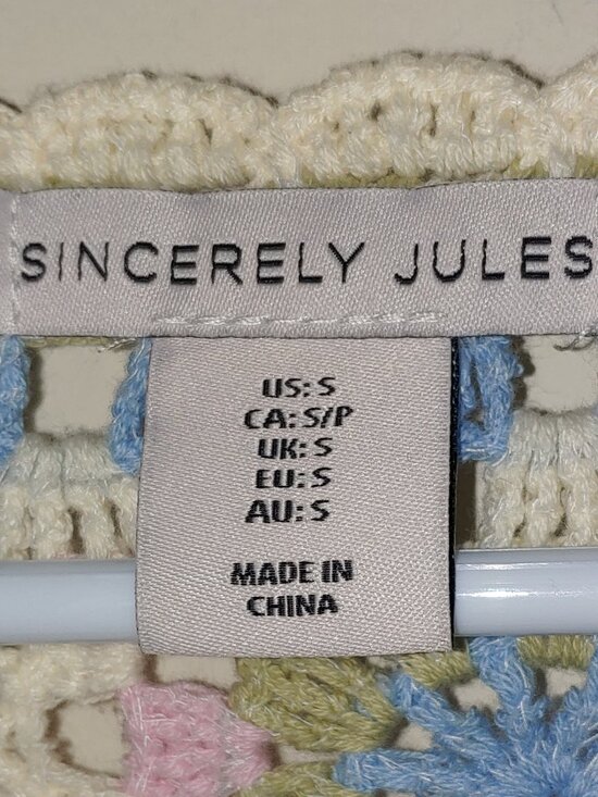 Sincerely Jules Multicolor Granny Square Long Sleeves Crochet Top Sz S Cream - Picture 2 of 6